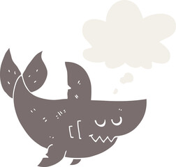 cartoon shark with thought bubble in retro style