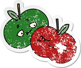 distressed sticker of a cute cartoon juicy apple