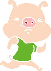 flat color style cartoon angry pig wearing tee shirt