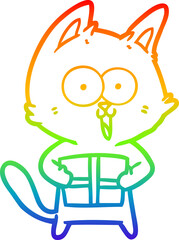 rainbow gradient line drawing of a funny cartoon cat