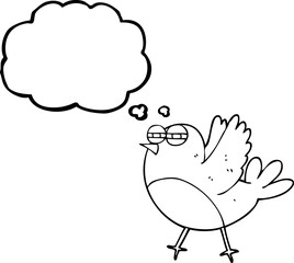 freehand drawn thought bubble cartoon bird