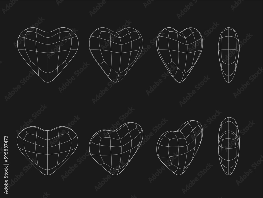 Poster 3d wireframe heart isolated . virtual reality vector outlane linear elements heart grid.