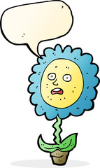cartoon flower with face with speech bubble