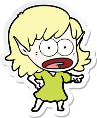 sticker of a cartoon shocked elf girl pointing