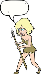 cartoon cave girl with speech bubble