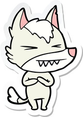 sticker of a angry wolf cartoon
