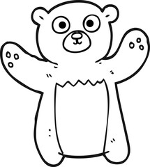 freehand drawn black and white cartoon teddy bear
