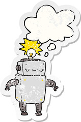 cartoon robot with thought bubble as a distressed worn sticker