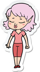 sticker of a pretty cartoon elf girl