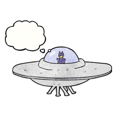 freehand drawn thought bubble textured cartoon UFO