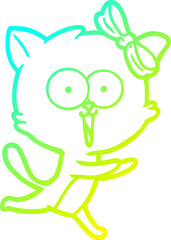 cold gradient line drawing of a cartoon cat