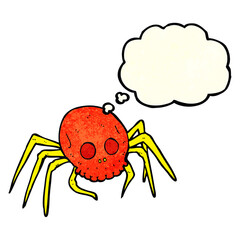 cartoon spooky halloween skull spider with thought bubble
