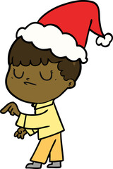 hand drawn line drawing of a grumpy boy wearing santa hat