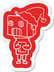 quirky cartoon  sticker of a robot wearing santa hat