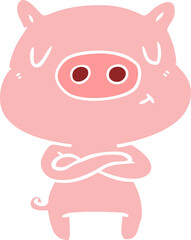 flat color style cartoon content pig