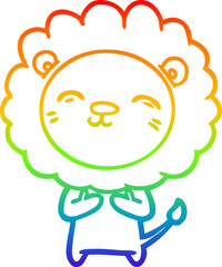 rainbow gradient line drawing of a cartoon lion