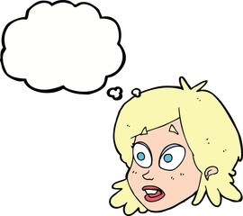 Obraz premium cartoon female face with surprised expression with thought bubble