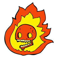 freehand drawn comic book style cartoon burning skull