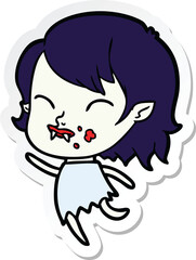 sticker of a cartoon vampire girl with blood on cheek