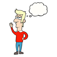 freehand drawn thought bubble cartoon man waving
