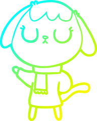 cold gradient line drawing of a cute cartoon dog