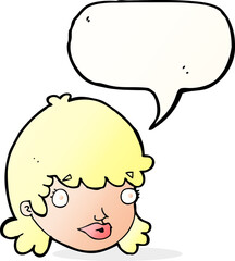 cartoon female face with speech bubble