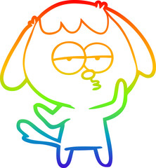 rainbow gradient line drawing of a cartoon tired dog