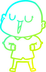 cold gradient line drawing of a happy cartoon bald man