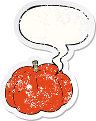 cartoon pumpkin with speech bubble distressed distressed old sticker