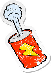 retro distressed sticker of a cartoon fizzing soda can