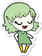 sticker of a happy cartoon elf girl