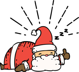 illustration of a traditional tattoo style santa claus christmas character sleeping