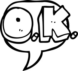 freehand drawn speech bubble cartoon word OK