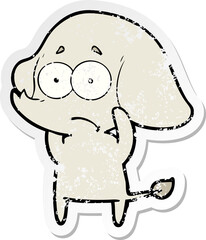 distressed sticker of a cartoon unsure elephant
