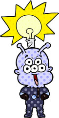 happy cartoon alien with idea