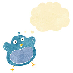 cartoon fat bird with thought bubble