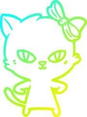 cold gradient line drawing of a cute cartoon cat
