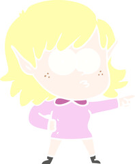 flat color style cartoon elf girl staring and pointing
