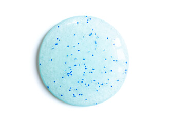 round drop of peeling gel test sample of scrub cosmetics on a white background