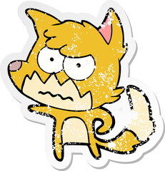 distressed sticker of a cartoon annoyed fox