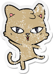 distressed sticker of a cartoon cat