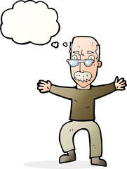 Obraz premium cartoon old man waving arms with thought bubble