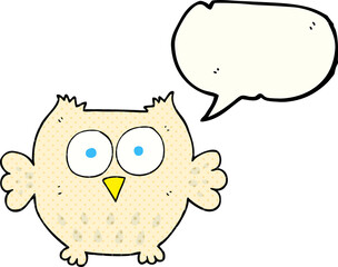 freehand drawn comic book speech bubble cartoon happy owl