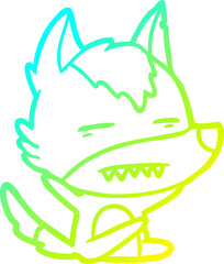 cold gradient line drawing of a cartoon wolf showing teeth