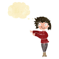 cartoon dancing woman with thought bubble