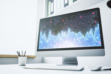 Stats data illustration on modern laptop monitor, computing and analytics concept. 3D Rendering