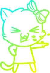 cold gradient line drawing of a cartoon cat