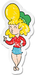 distressed sticker of a cartoon woman with big hair