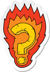 sticker of a cartoon flaming question mark