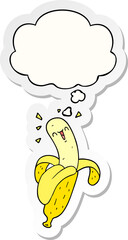 cartoon banana with thought bubble as a printed sticker